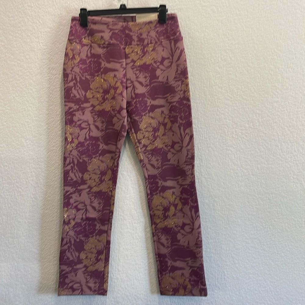 NEW Soft Surroundings Printed Ponte Straight Leg Pant Dark Amethyst Purple Small